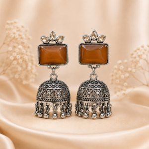 Oxidized Stone Jhumka Earrings for Women