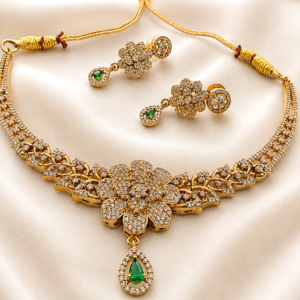 South Indian Gold Plated Floral CZ Jewelry Set