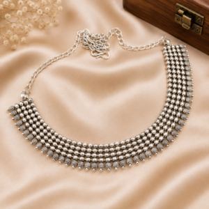 Traditional Oxidized Silver Choker Necklace for Women
