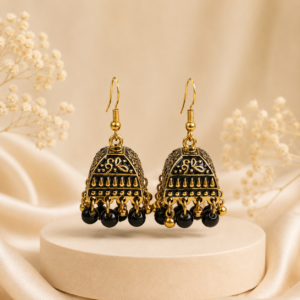 Oxidized Jhumka Earrings in Green & Black Colors